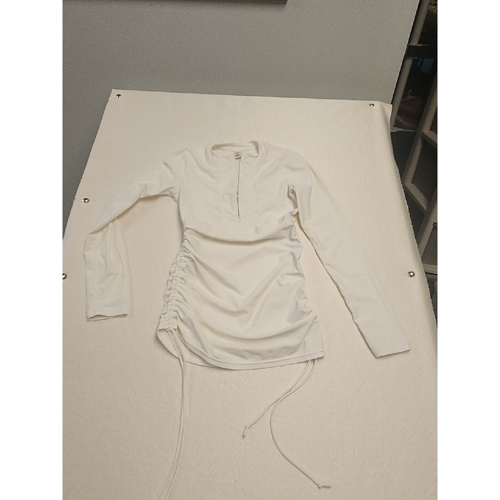 Sbart Mini Dress Gathered‎ Sides Long Sleeve Size Small White